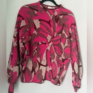 Anthropologie Beatriz Mock Metallic Sweater Pink Abstract Size L
